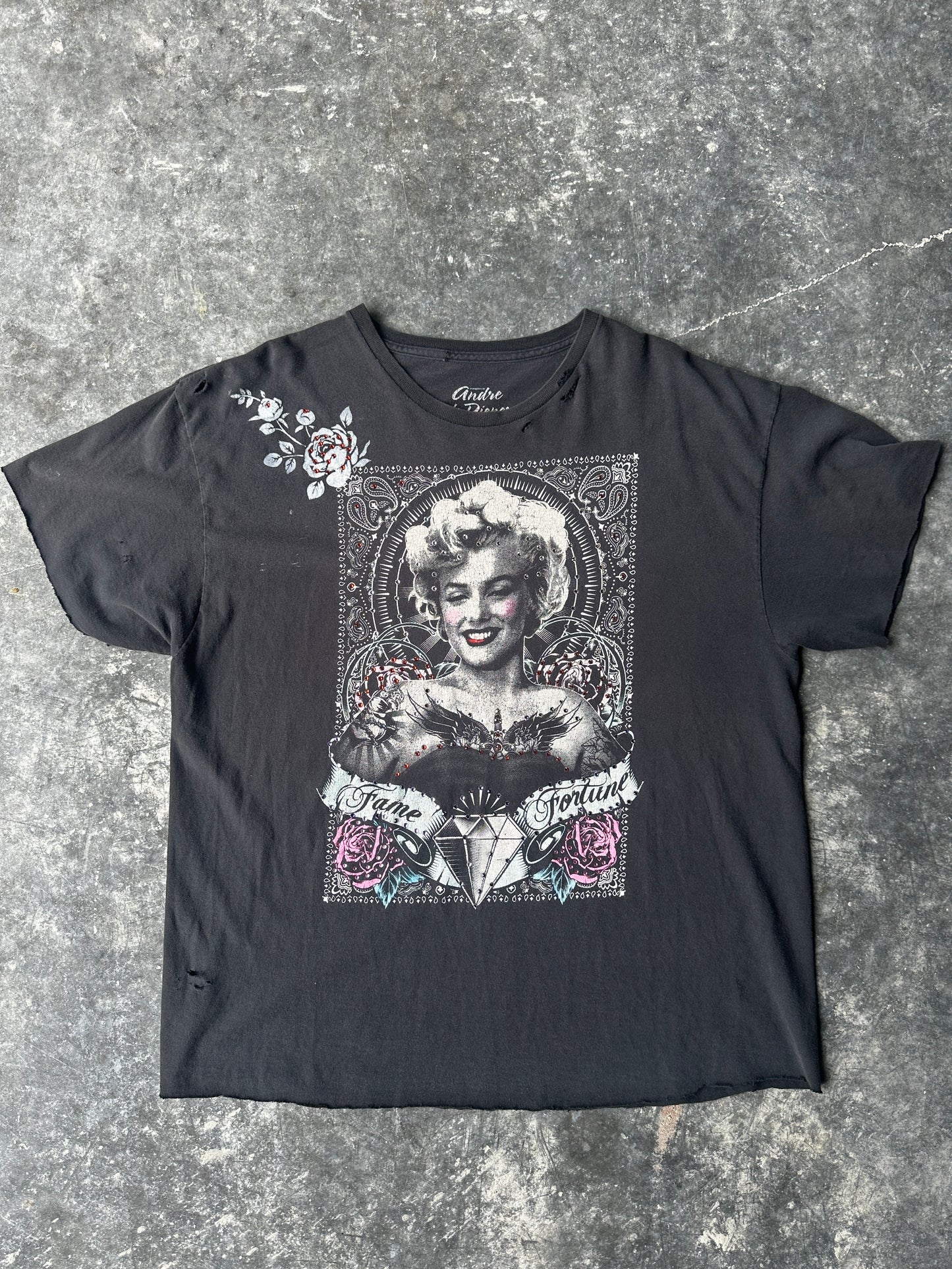 Custom Vintage Fame & Fortune Tee β Rose & Diamond Graphic SZ-XL
