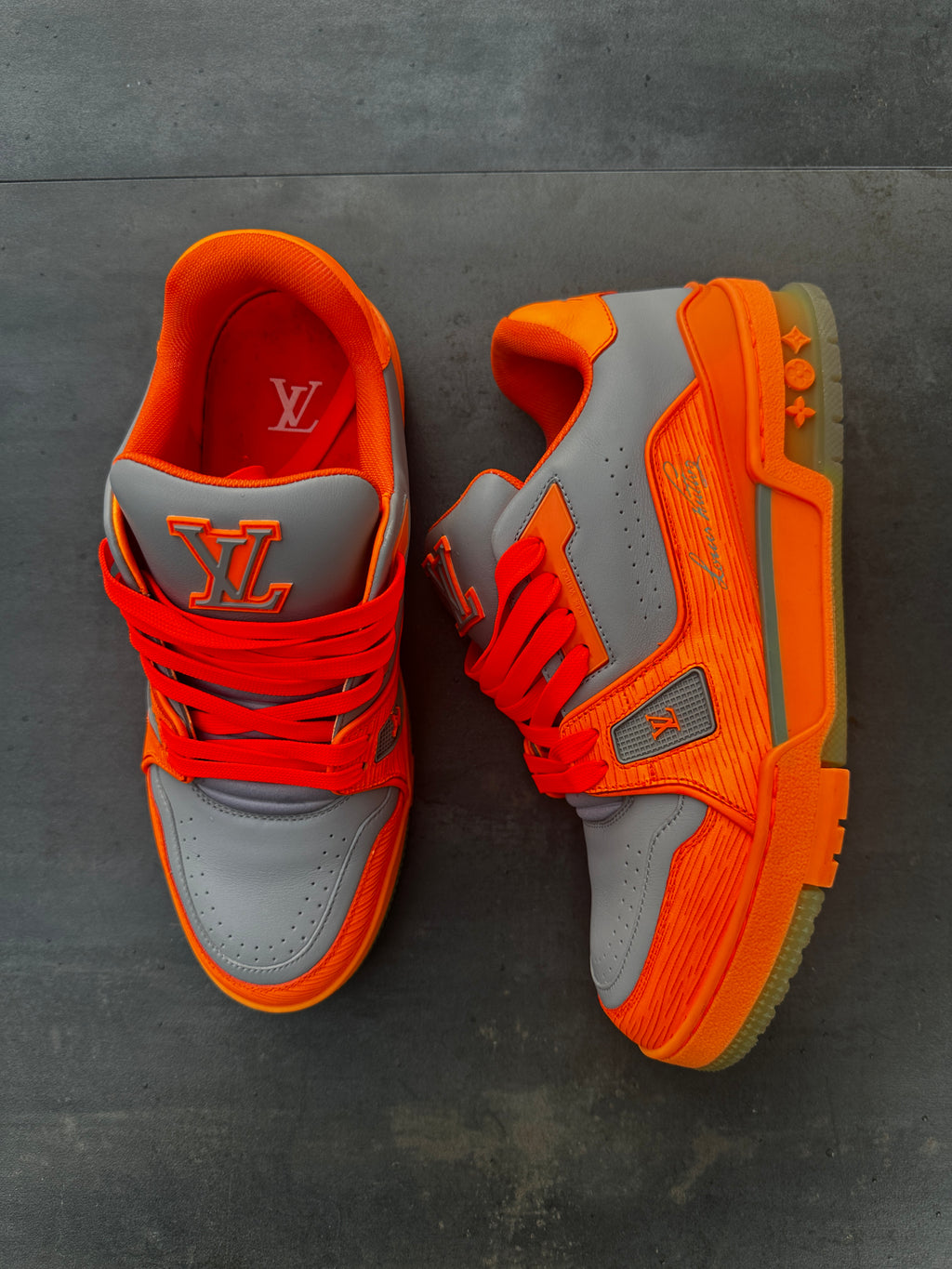 Louis Vuitton Trainer Sneaker – Orange/Grey (Size 6)