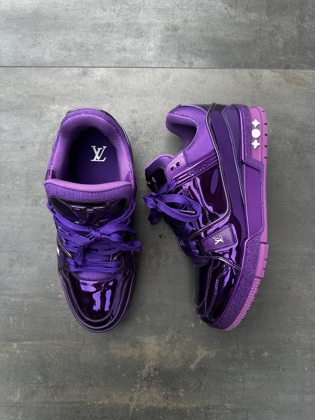 Louis Vuitton Trainer Sneaker – Purple Patent (Size 6)