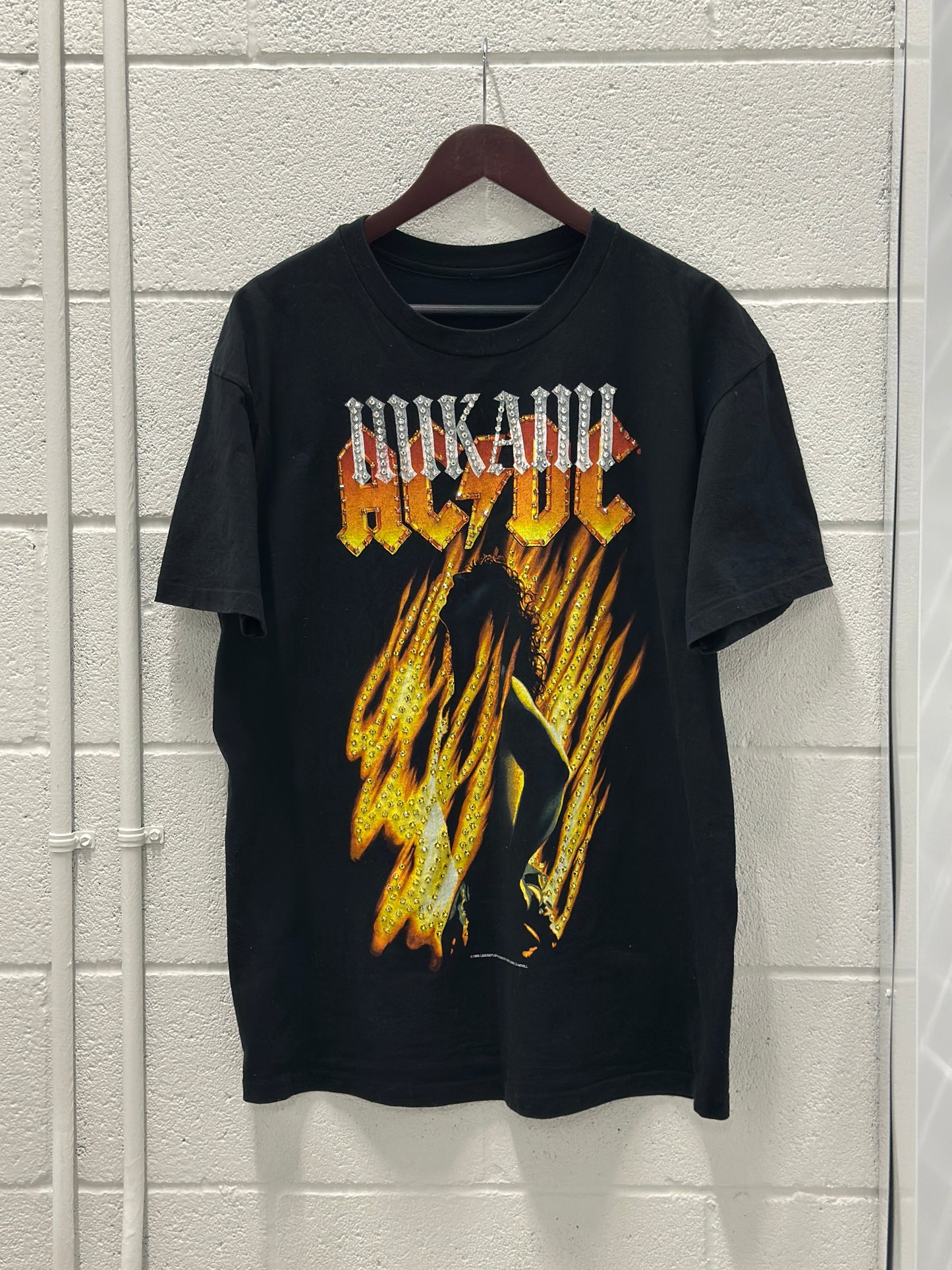 Mi Kami × AC/DC Flames Tee (1 of 1 Hand-Embellished, Size XL / Fits L)