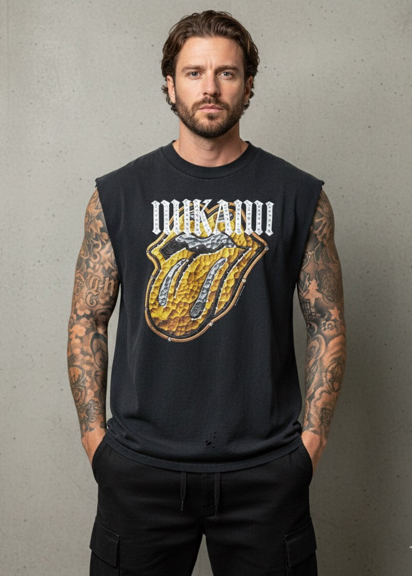 Mi Kami x Rolling Stones Vintage Rhinestone Cut-Off Tee – Size M