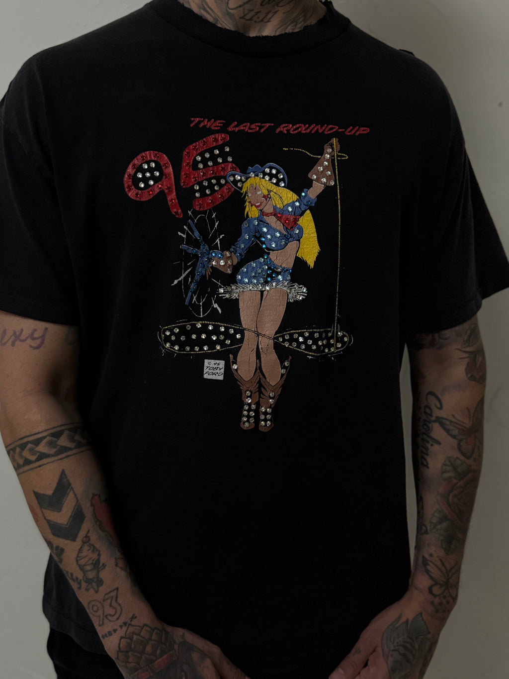 Custom Vintage 90s Pin-Up Tee – Premium Crystal Detailing SZ-XL