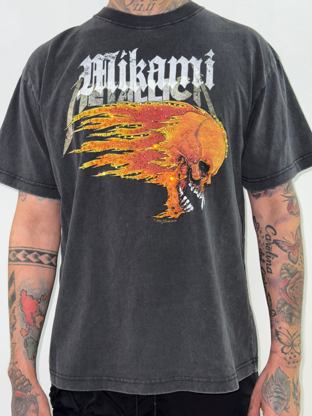 Mi Kami “Flaming Skull” Rhinestone Tee