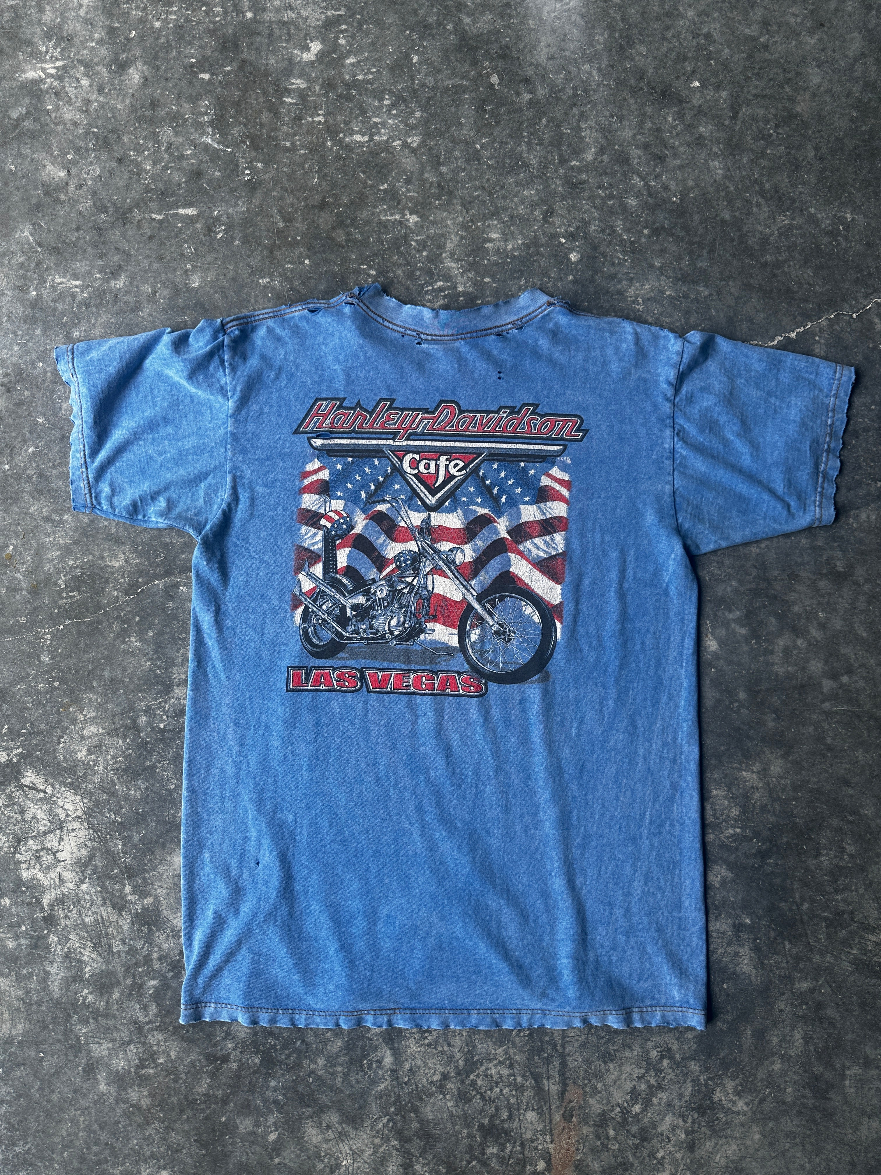 Vintage Blue Motorcycle Graphic Tee – Las Vegas Edition SZ-M