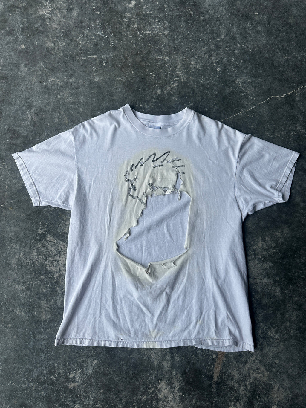 Vintage White Distressed Cartoon Tee – Double-Sided Print SZ-XL