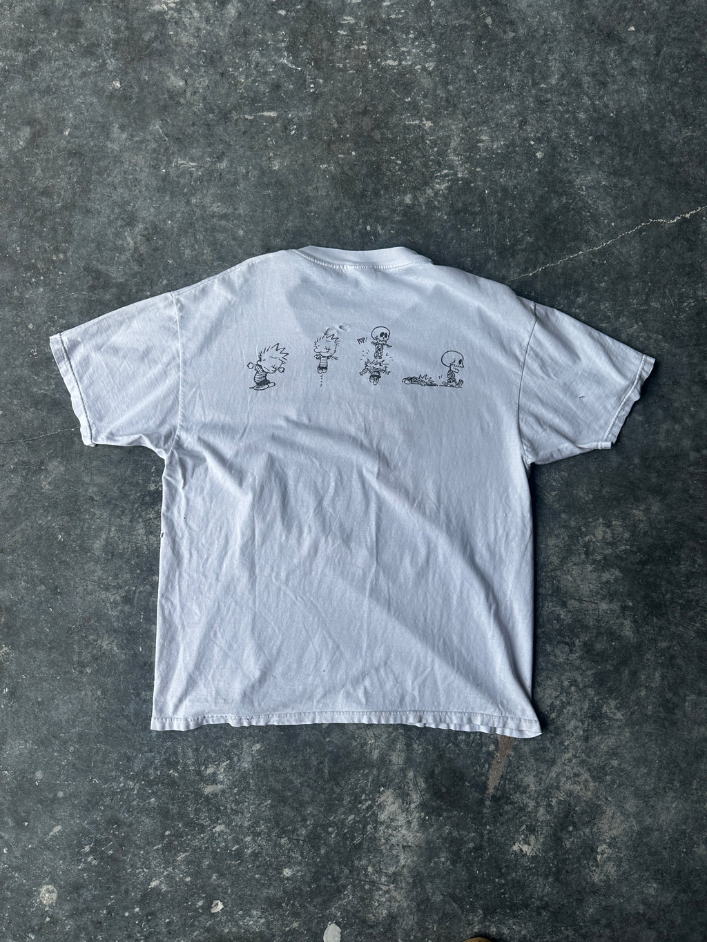 Vintage White Distressed Cartoon Tee – Double-Sided Print SZ-XL