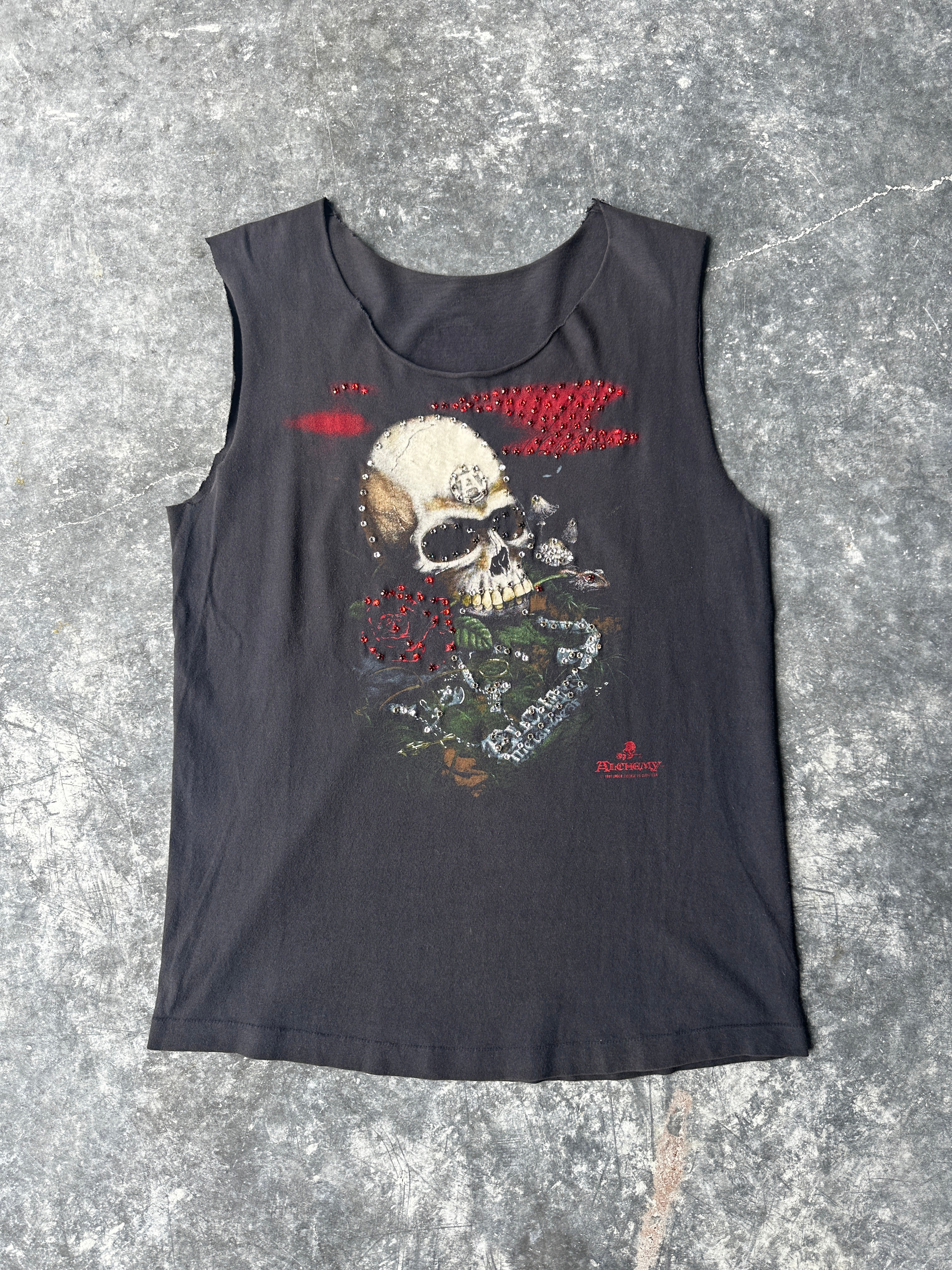 Custom Vintage Skull Tank – Premium Crystal Detailing SZ-L