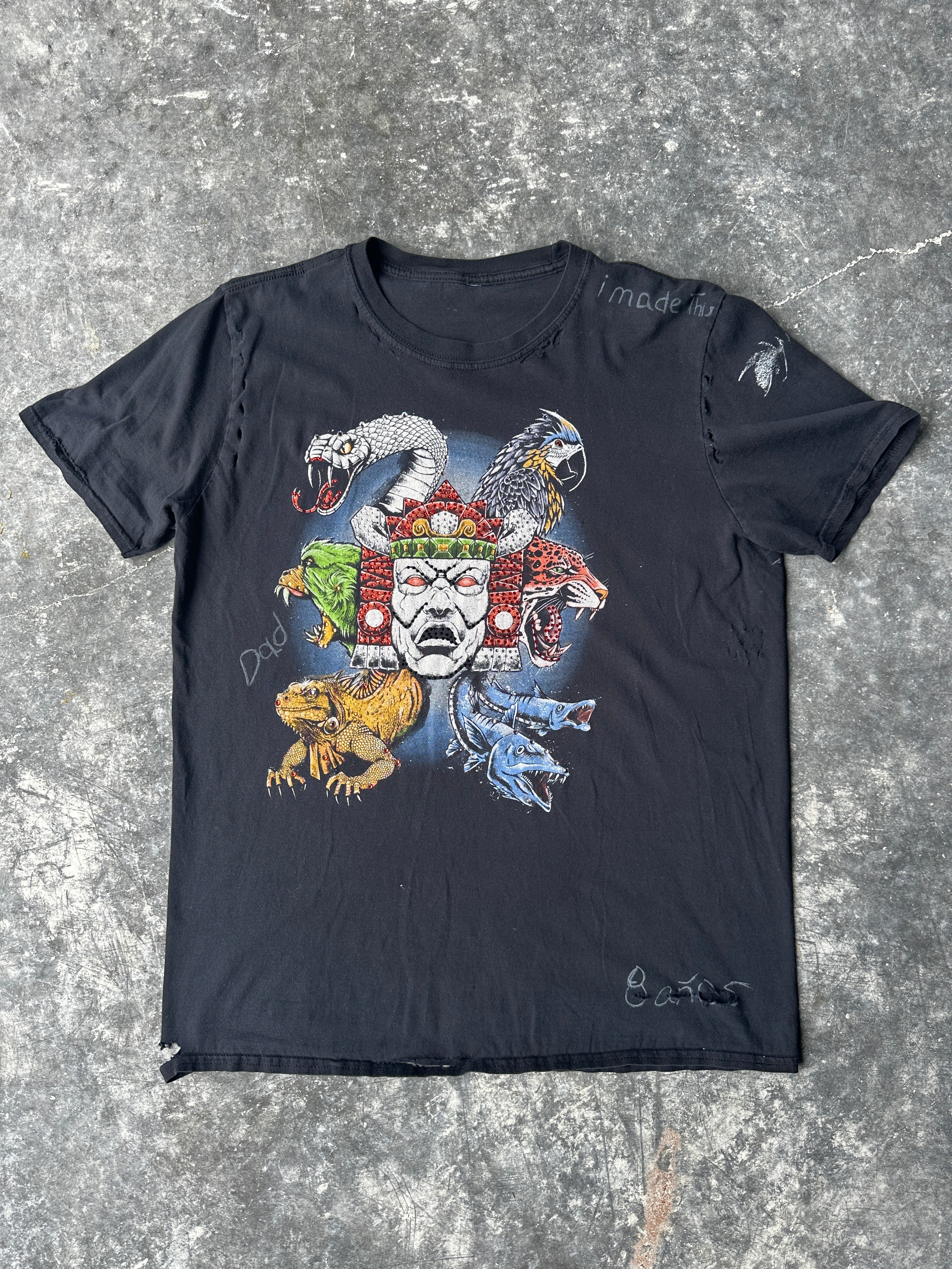 Custom Vintage Aztec Animal Tee – Hand-Detailing SZ-M