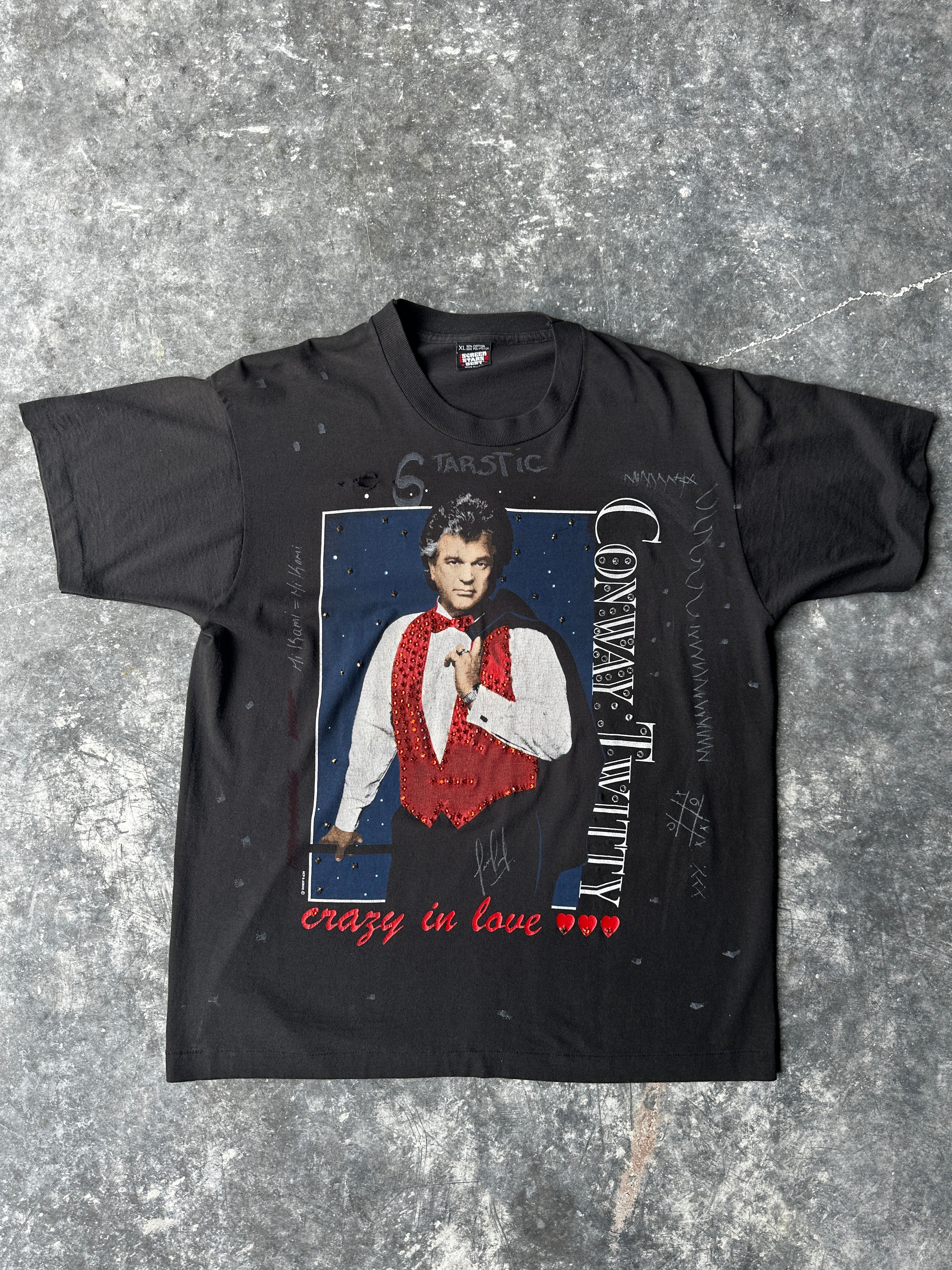Custom Vintage "Crazy in Love" Tee – Crystal & Hand-Detailing SZ-XL