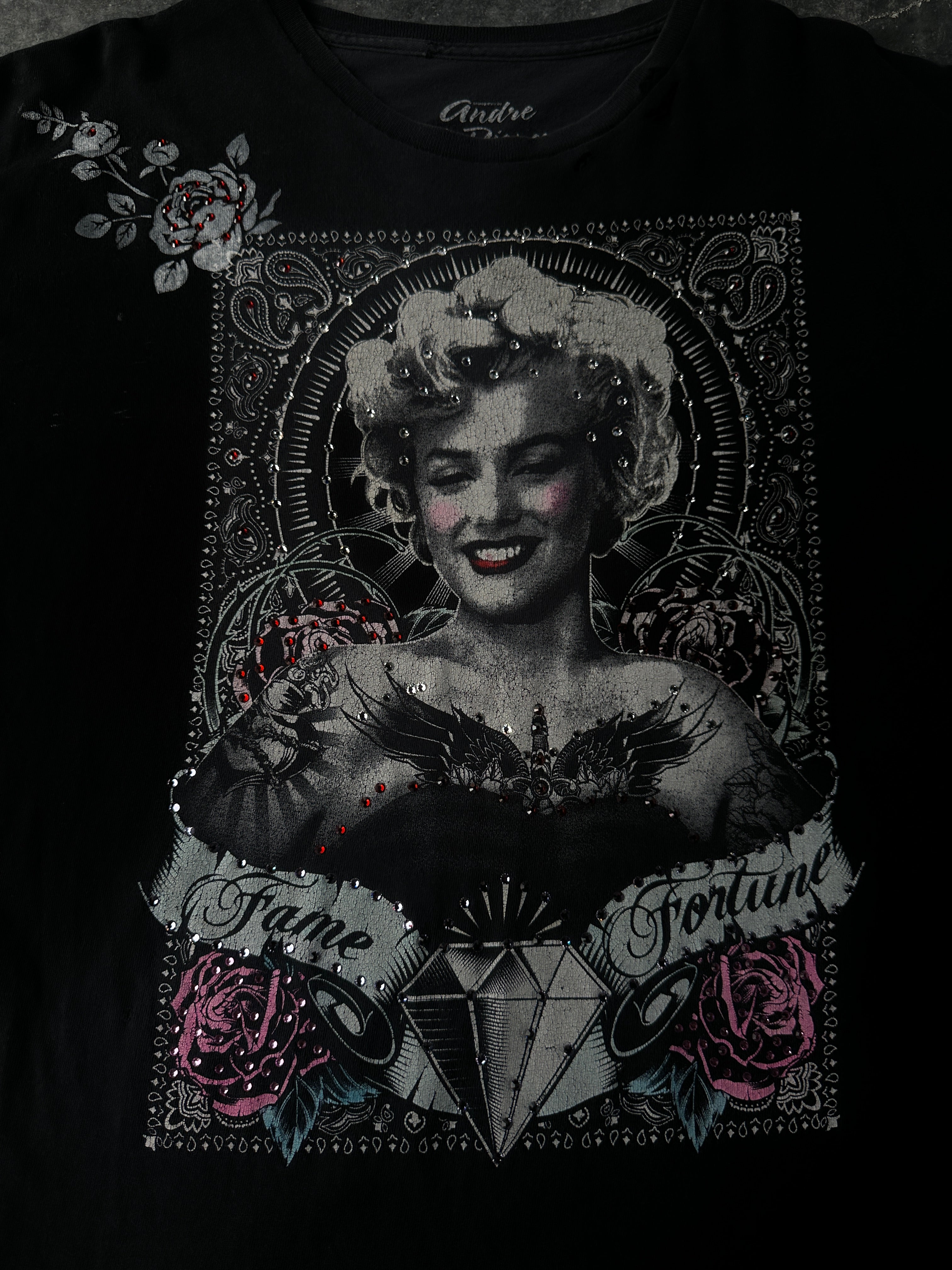 Custom Vintage Fame & Fortune Tee – Rose & Diamond Graphic SZ-XL