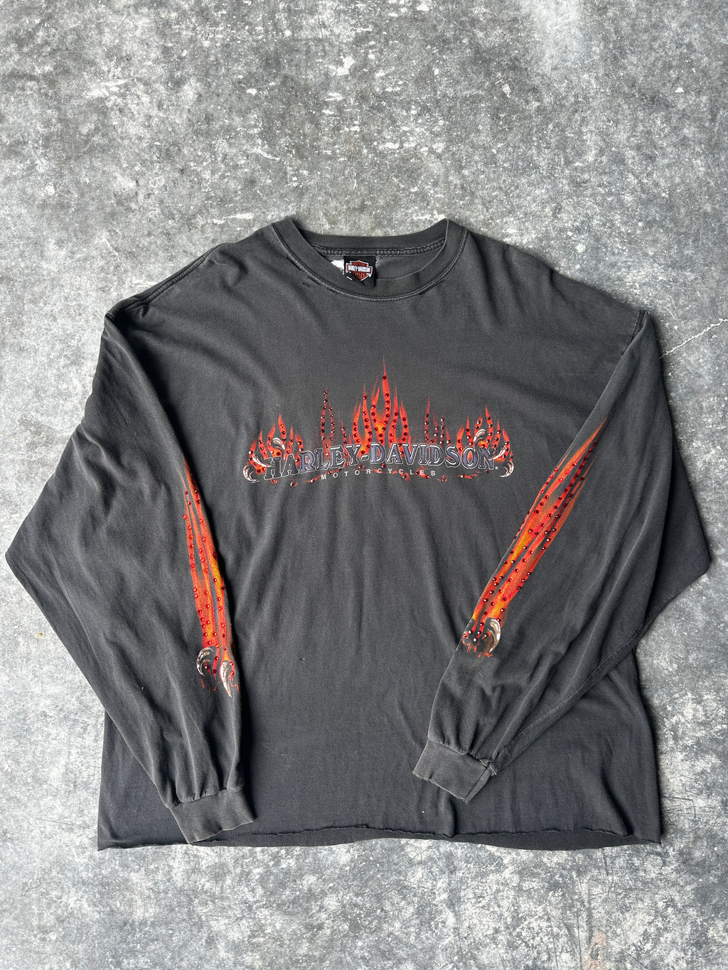 Custom Vintage Harley Flames Long Sleeve – Premium Crystal Detailing SZ-2XL