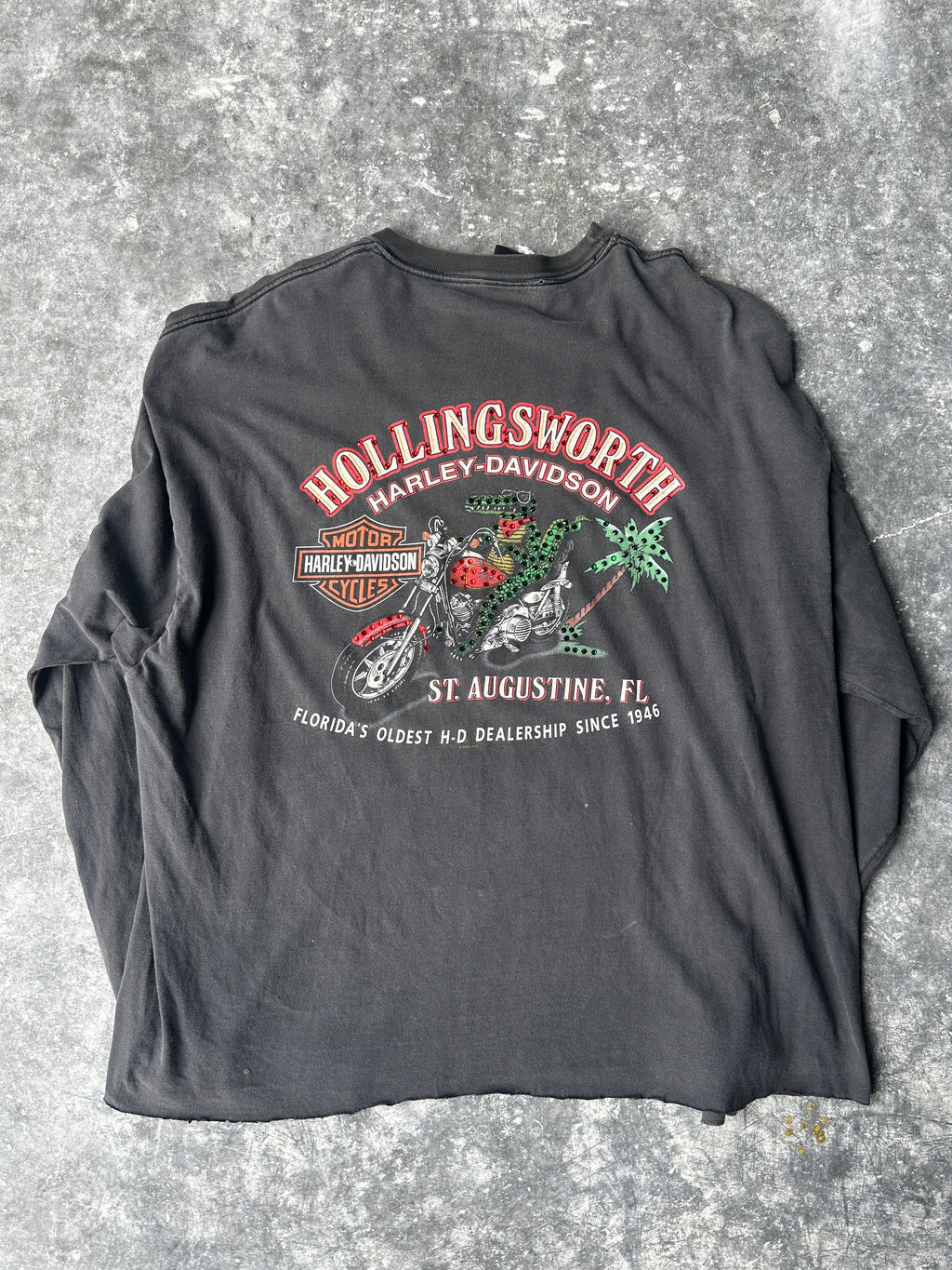 Custom Vintage Harley Flames Long Sleeve – Premium Crystal Detailing SZ-2XL