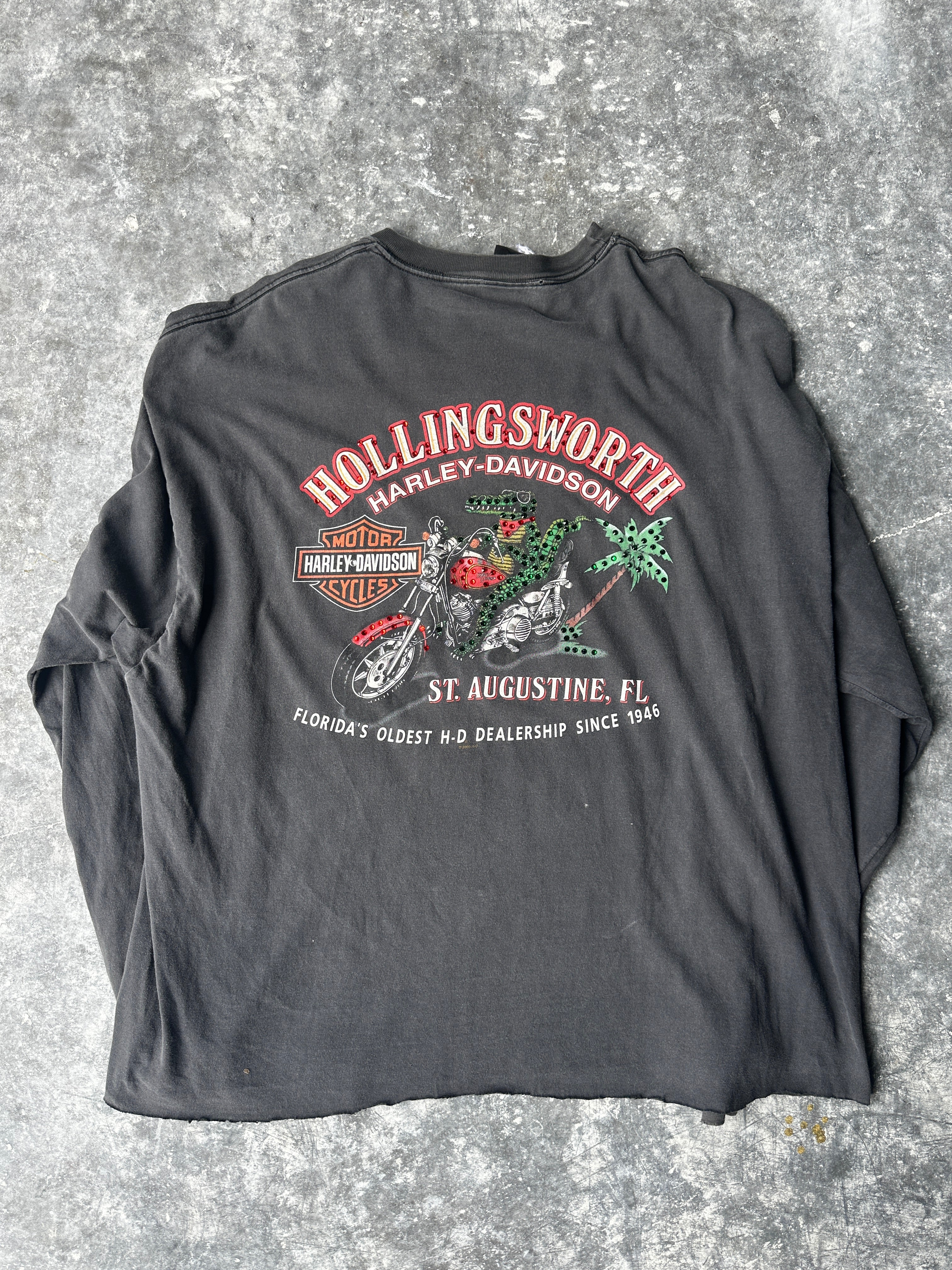 Custom Vintage Harley Flames Long Sleeve – Premium Crystal Detailing SZ-2XL