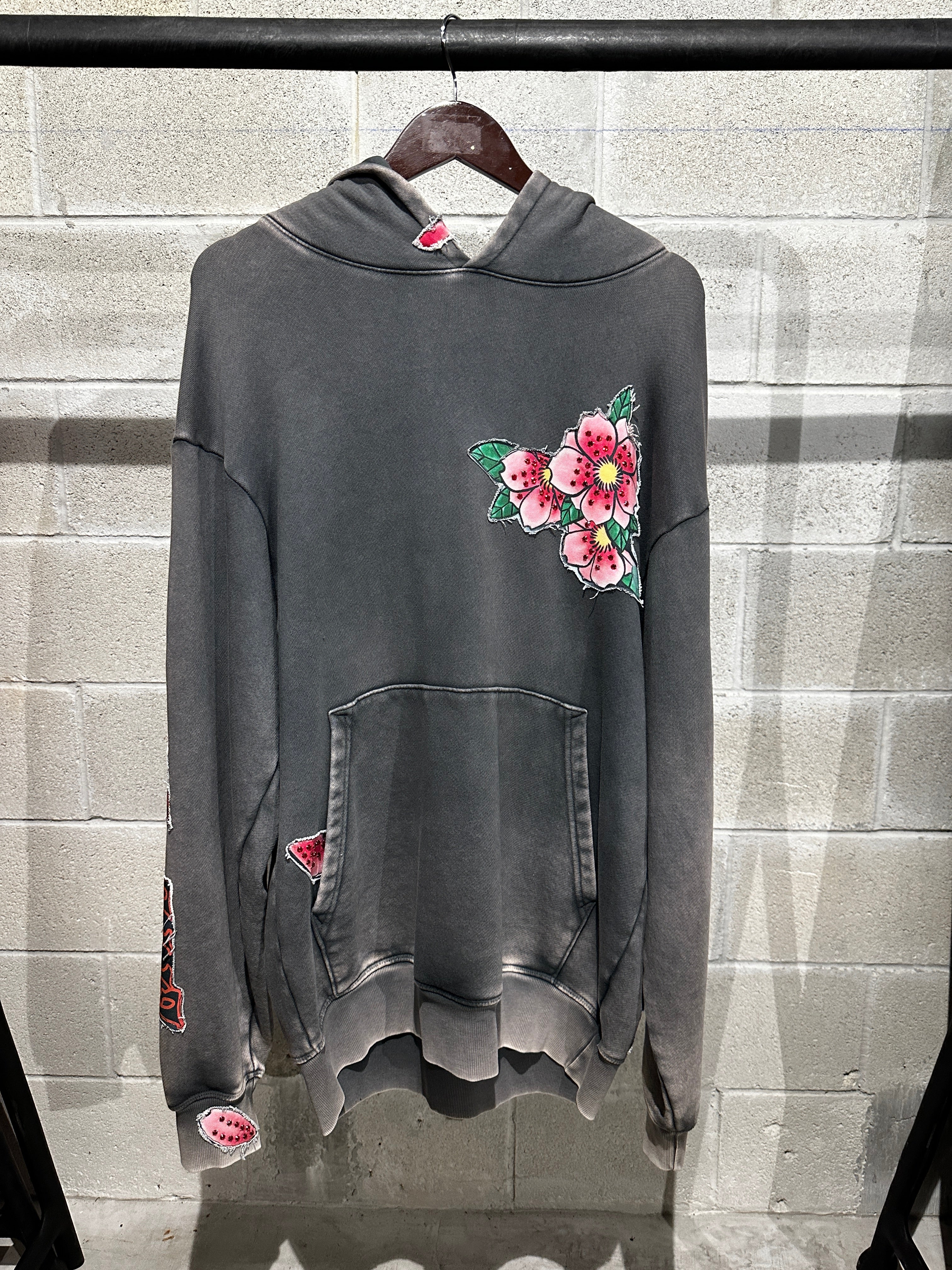 COUT "Floral Patch" Hoodie – Washed Grey (L)