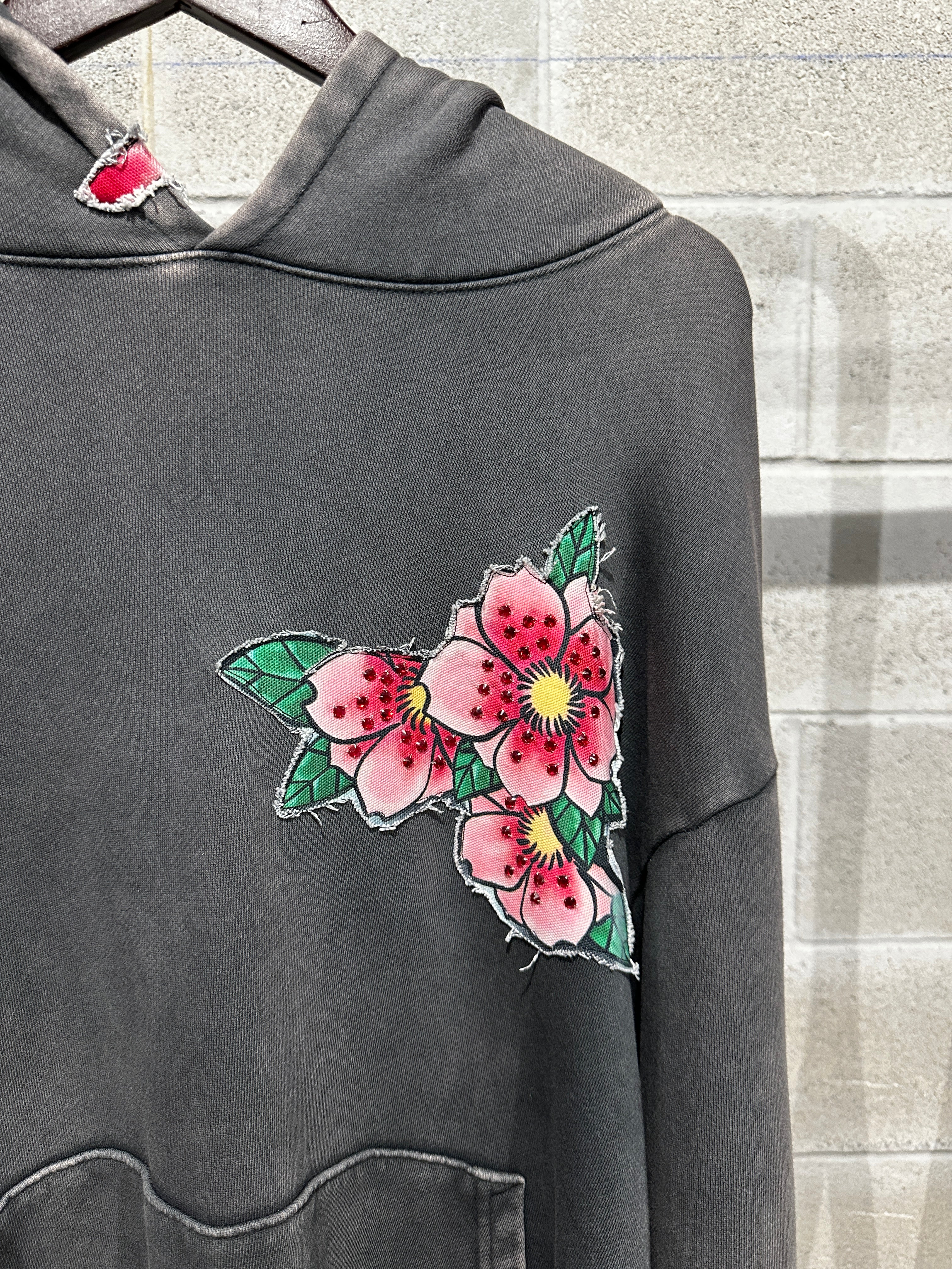 COUT "Floral Patch" Hoodie – Washed Grey (L)