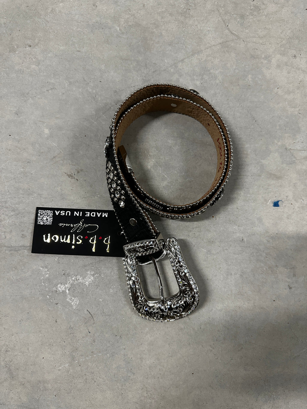 B.B. Simon Crystal Belt "Black/Silver"