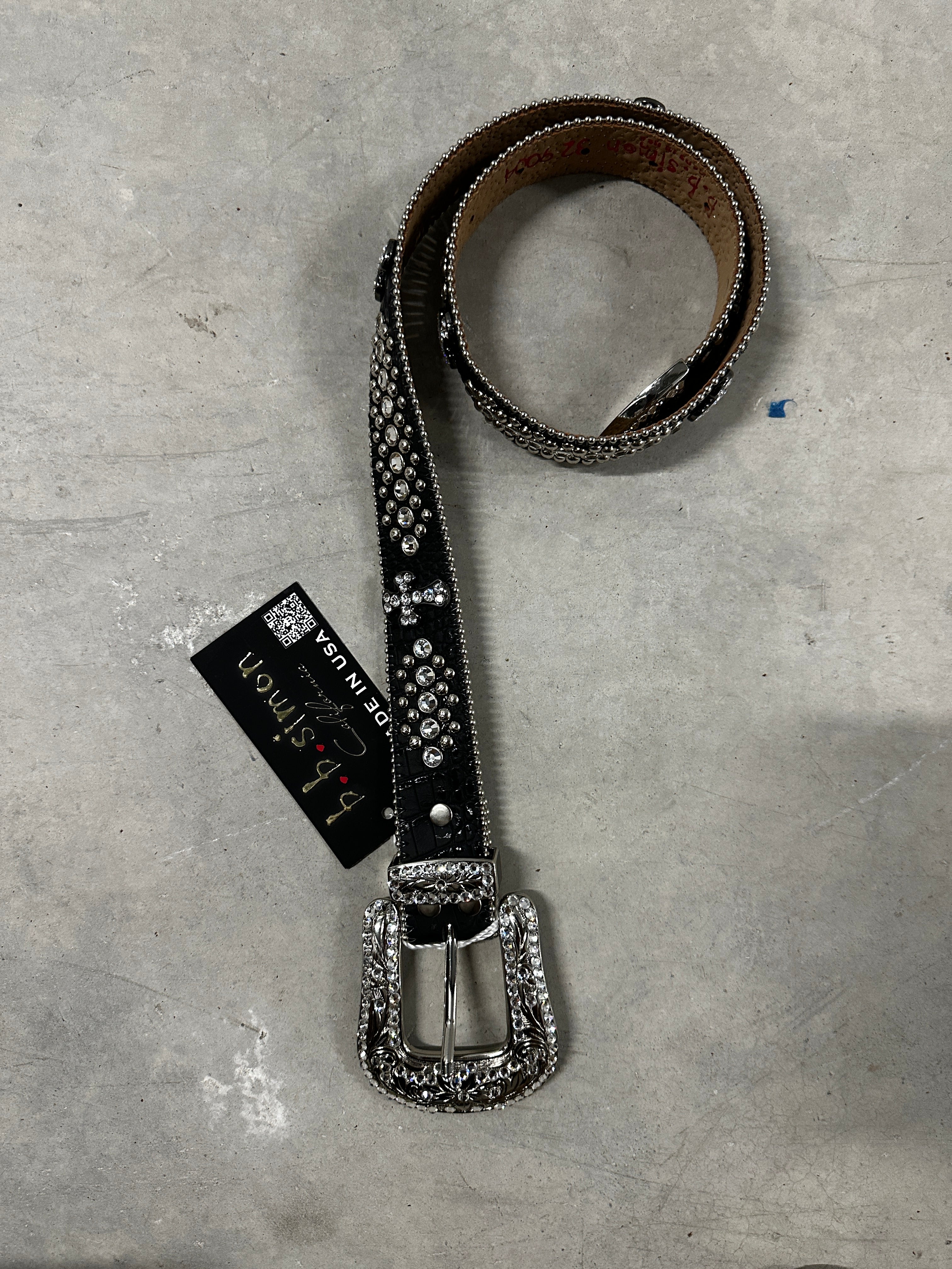 B.B. Simon Crystal Belt "Black/Silver"