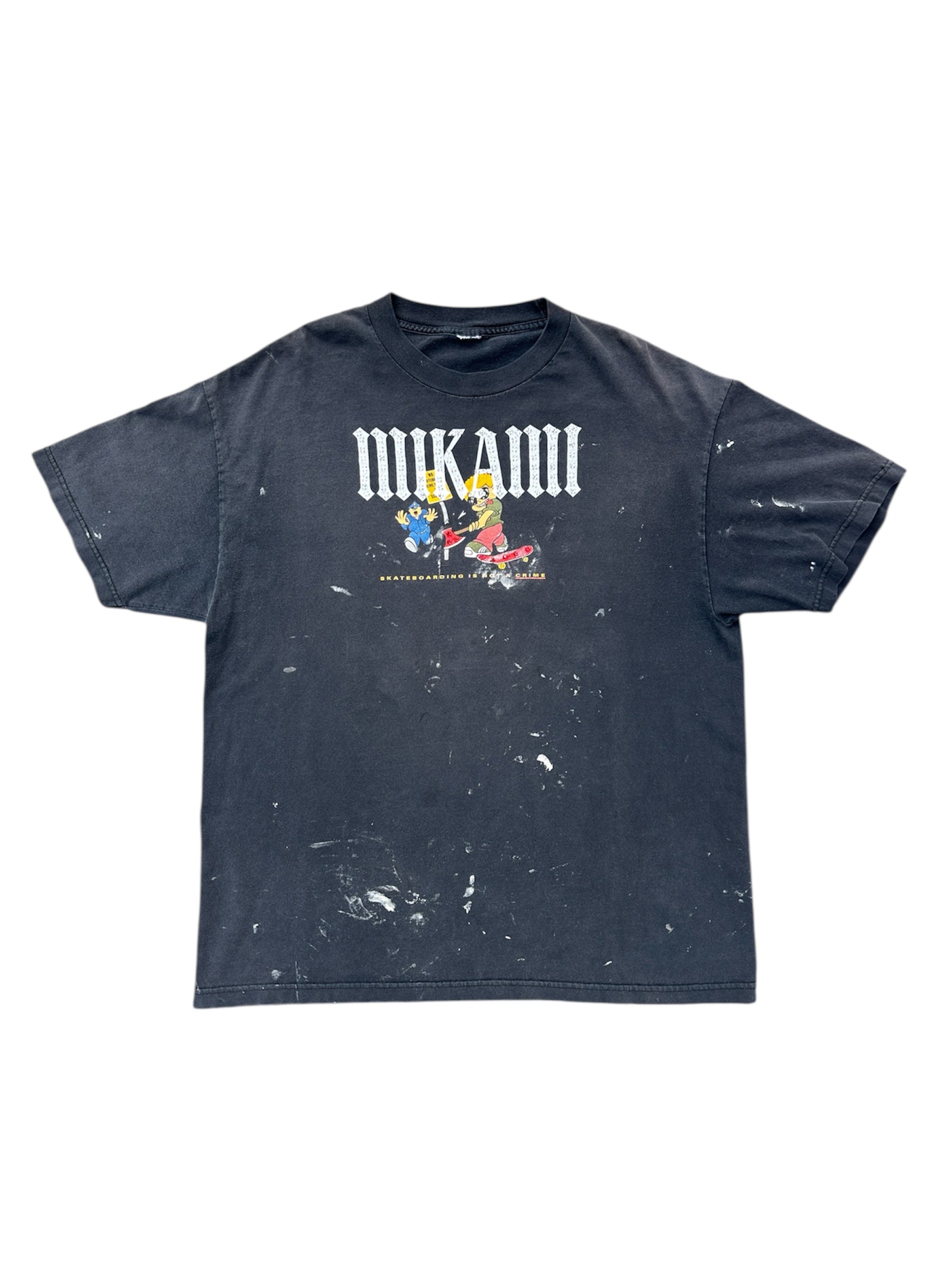 Mi Kami “Skateboarding Is Not a Crime” Vintage Rhinestone Tee – Size XL