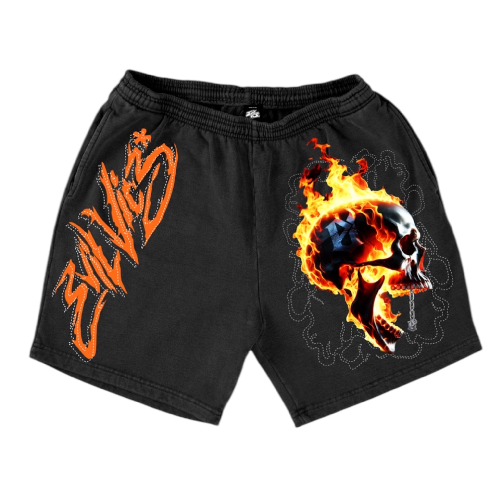 Evil Vibes Flame Skull Shorts – Black