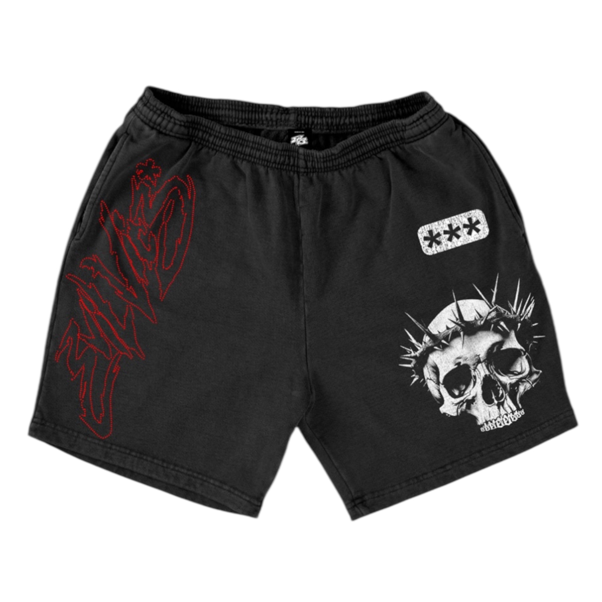 Evil Lives Crowned Skull Shorts – Black