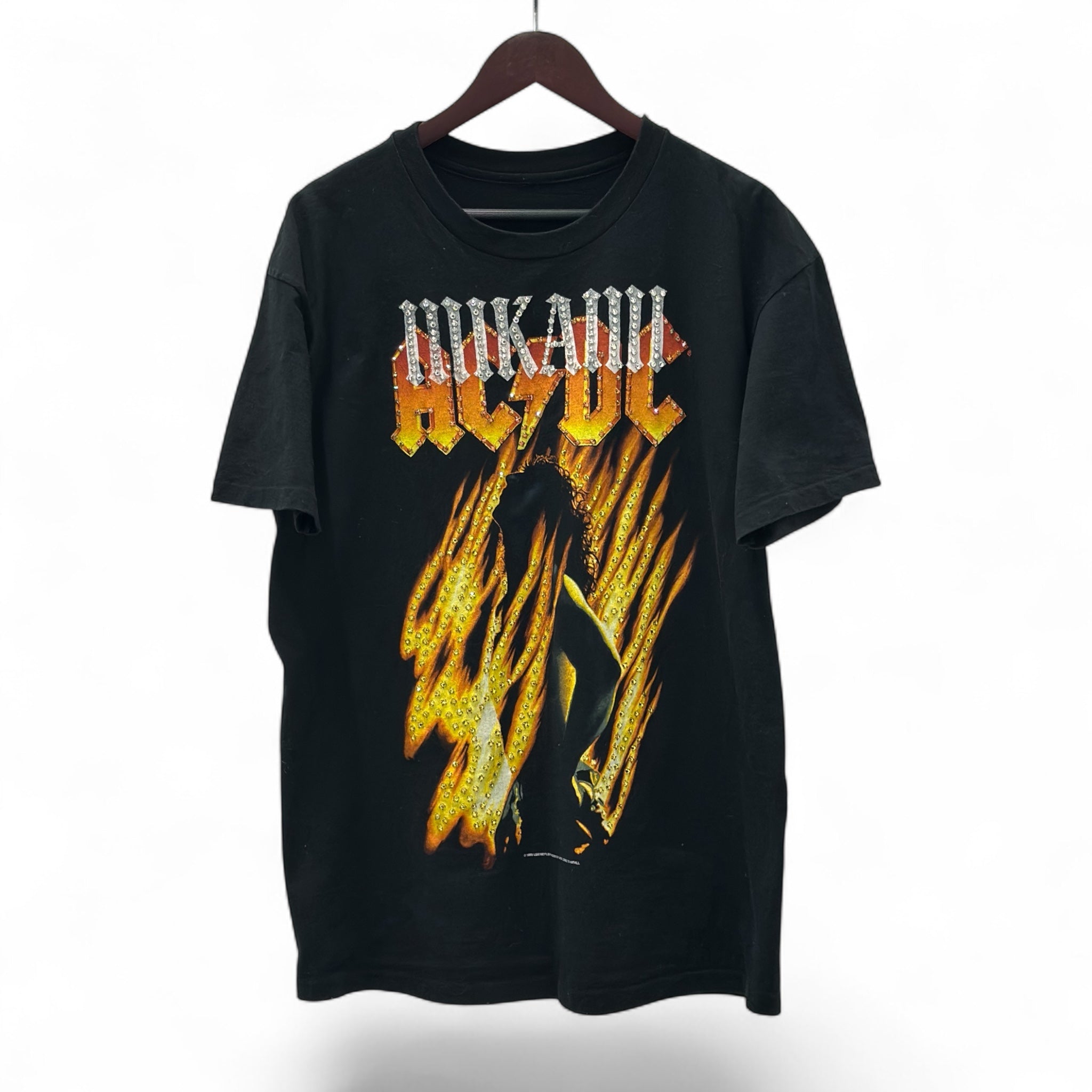Mi Kami × AC/DC Flames Tee (1 of 1 Hand-Embellished, Size XL / Fits L)