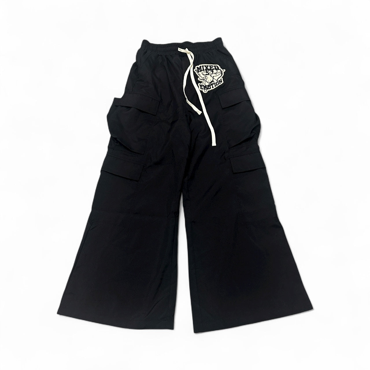 Mixed Emotion Wide-Leg Cargo Pants – Black