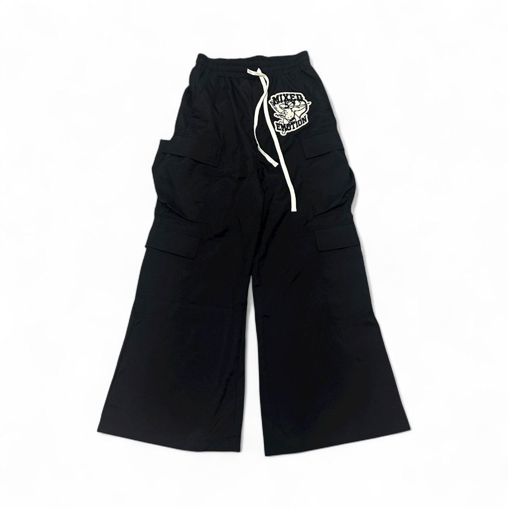 Mixed Emotion Wide-Leg Cargo Pants – Black