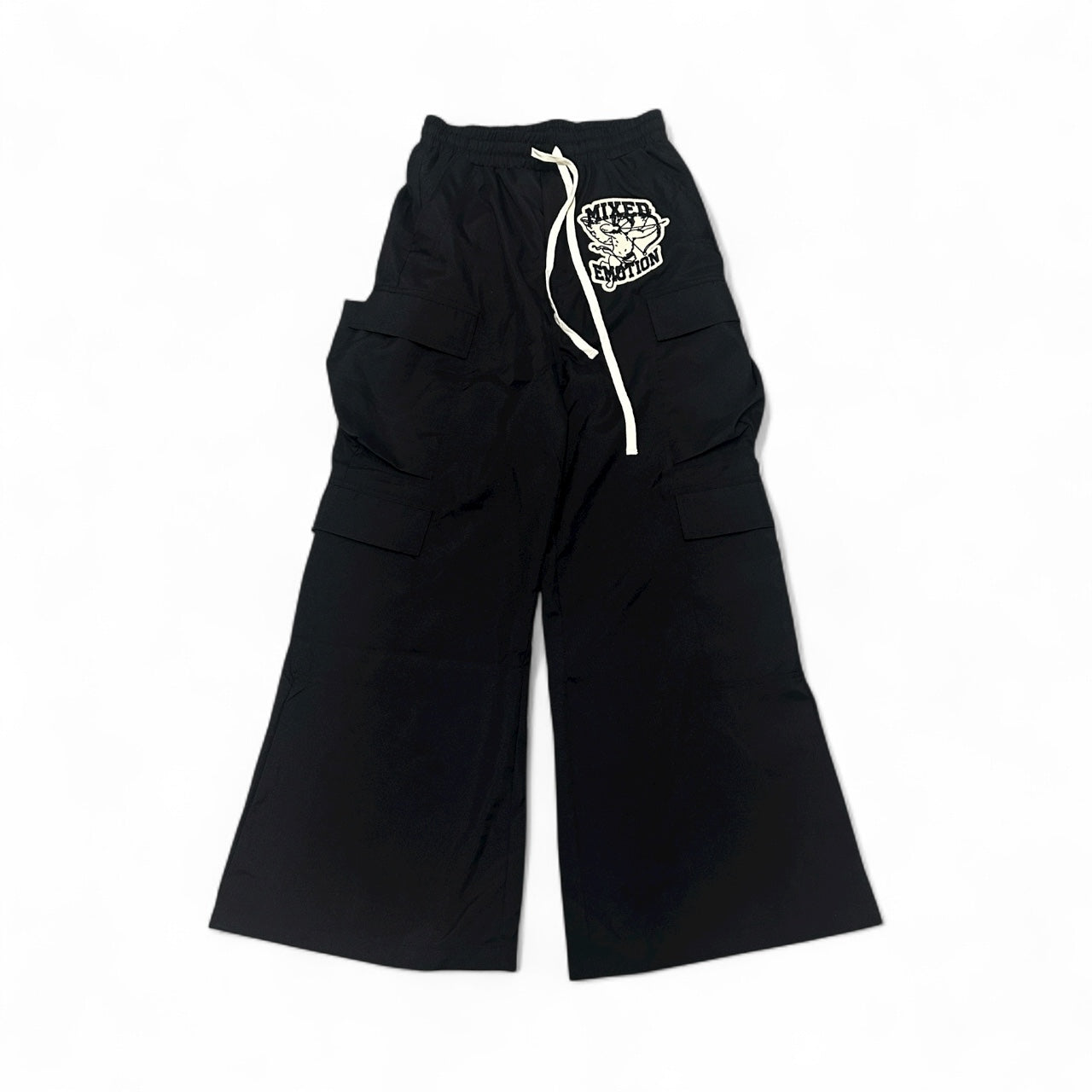 Mixed Emotion Wide-Leg Cargo Pants – Black