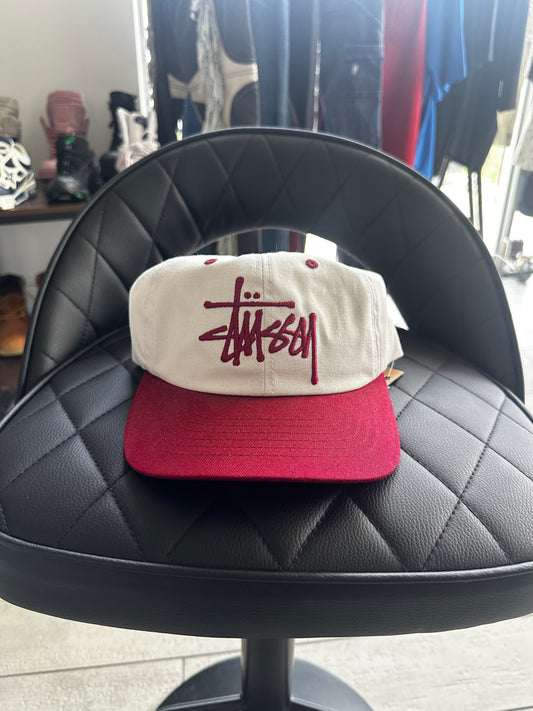 Stüssy White & Burgundy Strapback Hat