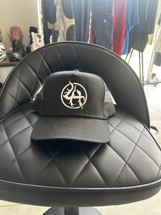 lack Trucker Hat with White Symbol Logo