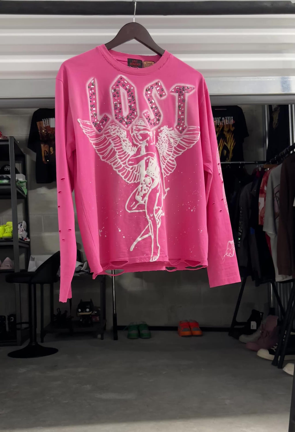Lost Intricacy Angel Rhinestone Long Sleeve – Pink
